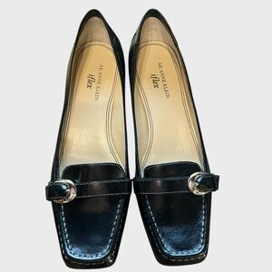 Anne Klein iFlex Akdavon Black Leather Pumps Square Toe
